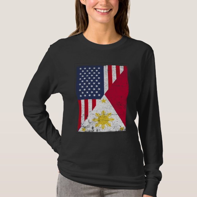 Half USA Flag Half Philippines Flag American Filip T-Shirt (Front)