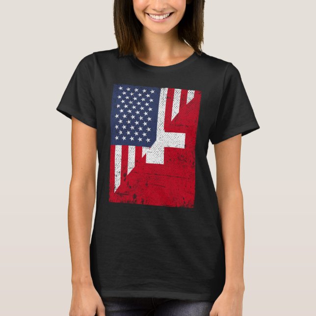 Half USA Flag Half Switzerland Flag American Swiss T-Shirt (Front)