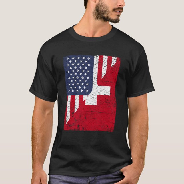 Half USA Flag Half Switzerland Flag American Swiss T-Shirt (Front)