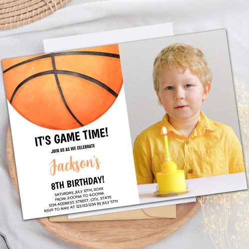 Half watercolor Basketball Invitations with photo