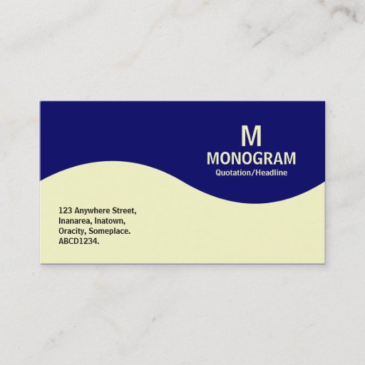 Customizable Half Wave Monogram - Cream with Dark Blue 000066 Business Cards