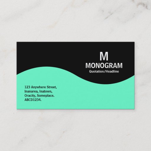 Customizable Half Wave Monogram - Turquoise and Black Business Cards
