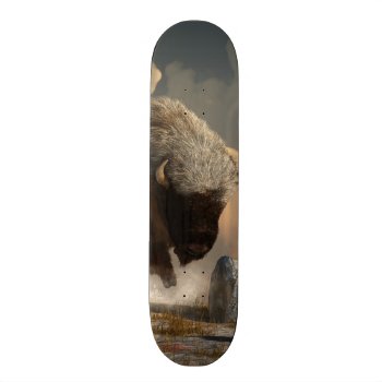 Half White Bison Skateboard Deck by ArtOfDanielEskridge at Zazzle
