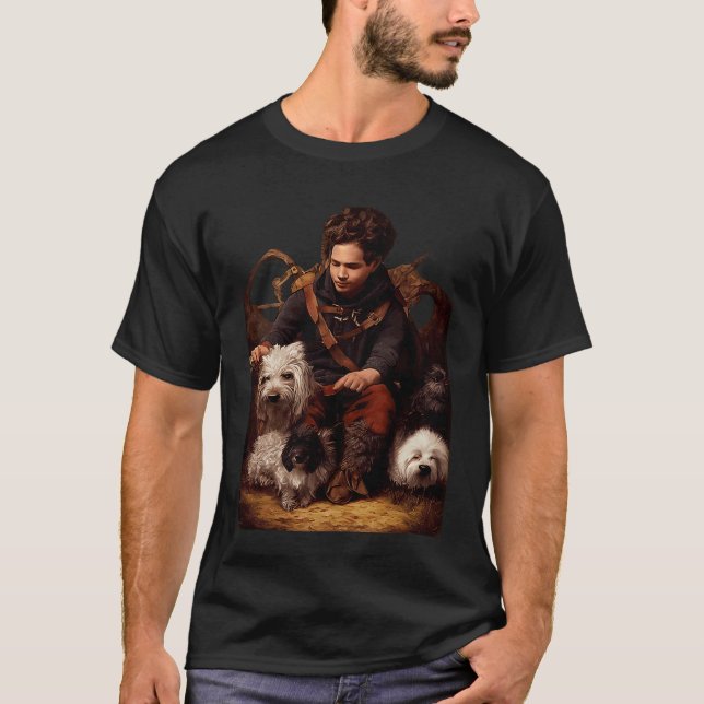 Halfling Beast master Sitting With His Dogs Relaxe T-Shirt (Front)