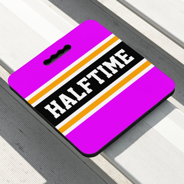 HALFTIME Bright Pink Black Orange White Stripes Seat Cushion (In Situ)