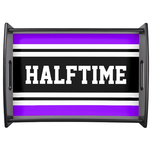 HALFTIME Bright Purple Black White Racing Stripes Serving Tray (Front)