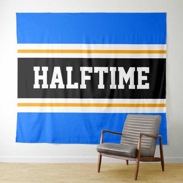HALFTIME Fun Athletic Bright Blue Black Stripes Tapestry (In Situ (Horizontal))