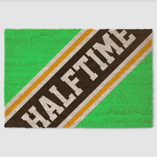 HALFTIME Fun Bright Green Black Racing Stripes Fiber Doormat