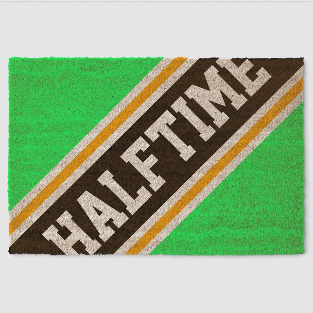 HALFTIME Fun Bright Green Black Racing Stripes Fiber Doormat (Front)