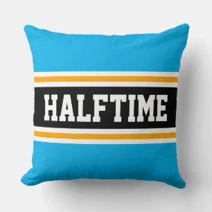 HALFTIME Fun Sky Blue Orange Black Sporty Stripes Throw Pillow