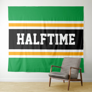 HALFTIME Sporty Bright Green Orange Black Stripes Tapestry