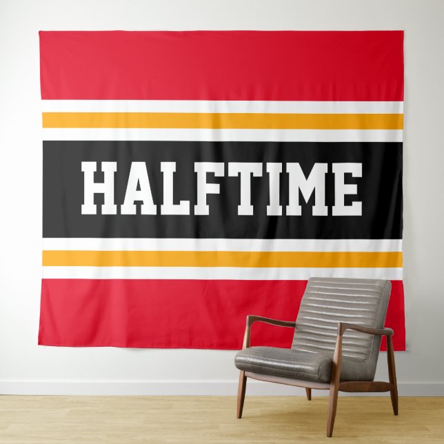 HALFTIME Sporty Bright Red Black Orange Stripes Tapestry (In Situ (Horizontal))