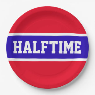 HALFTIME Sporty Bright Red White Navy Blue Stripes Paper Plates