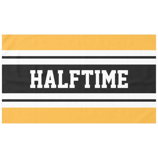 HALFTIME Sporty Bright Yellow Orange Black Stripes Tablecloth (Front (Horizontal))