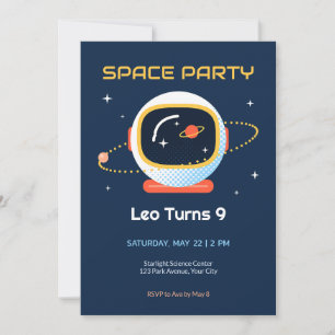 Halftone Astronaut Space 9th Birthday Invitation