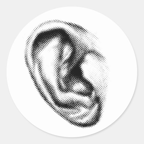 Halftone Black and White Ear Classic Round Sticker