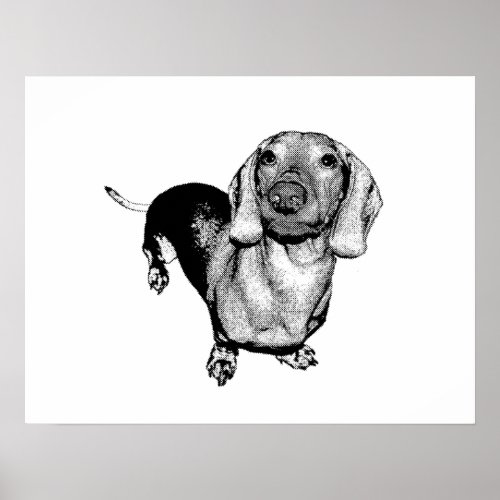 Halftone Black and White Photo Dachsund Doxie Poster