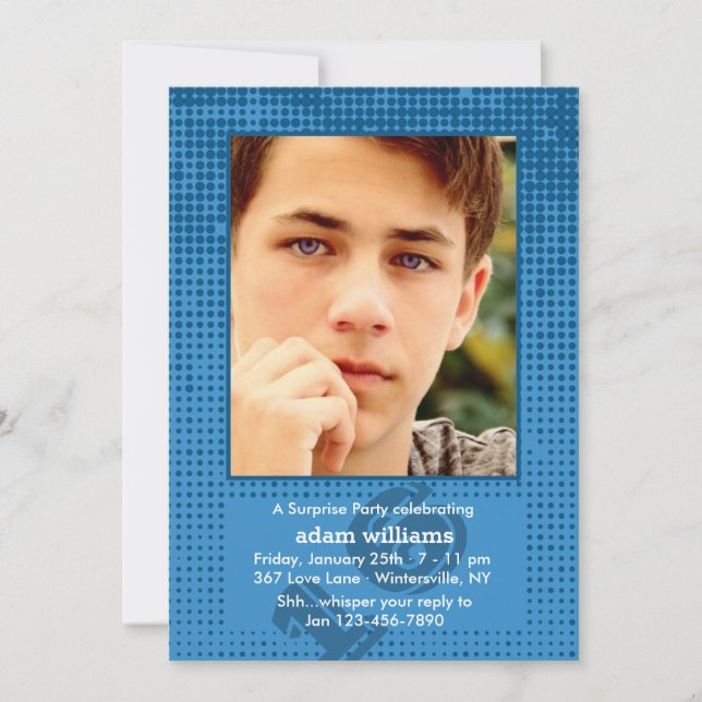Halftone Blue Photo Invitation (Front)