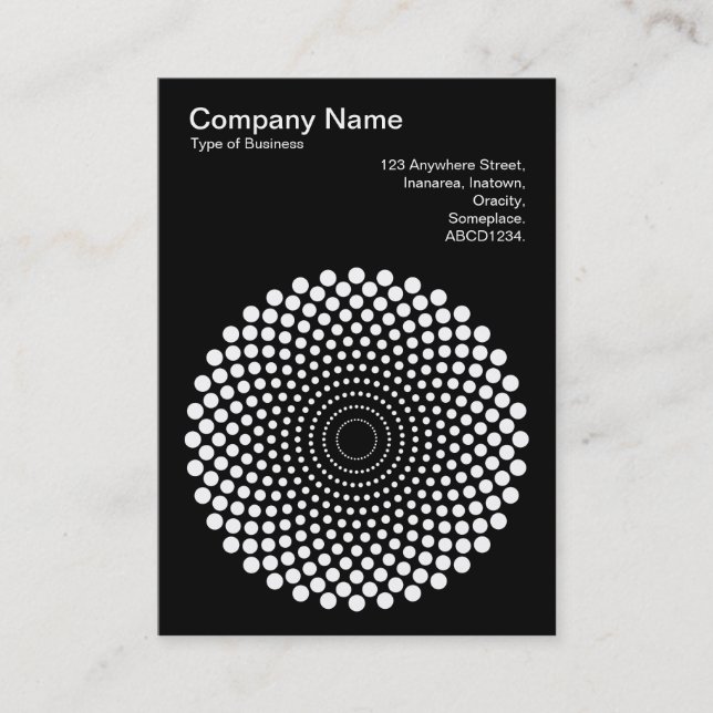 Halftone Circle 02 - White on Black Business Card (Front)