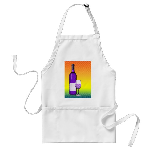 halftone comic wine glass and bottle adult apron (Front)