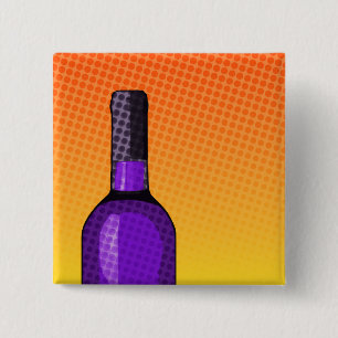 halftone comic wine glass and bottle button