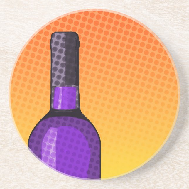 halftone comic wine glass and bottle drink coaster (Front)