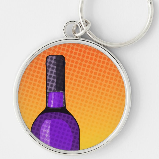halftone comic wine glass and bottle keychain (Front)