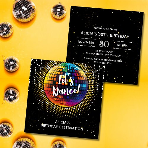 Halftone Disco Lets Dance Birthday Invitation