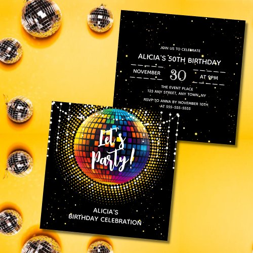 Halftone Disco Lets Party Birthday Invitation