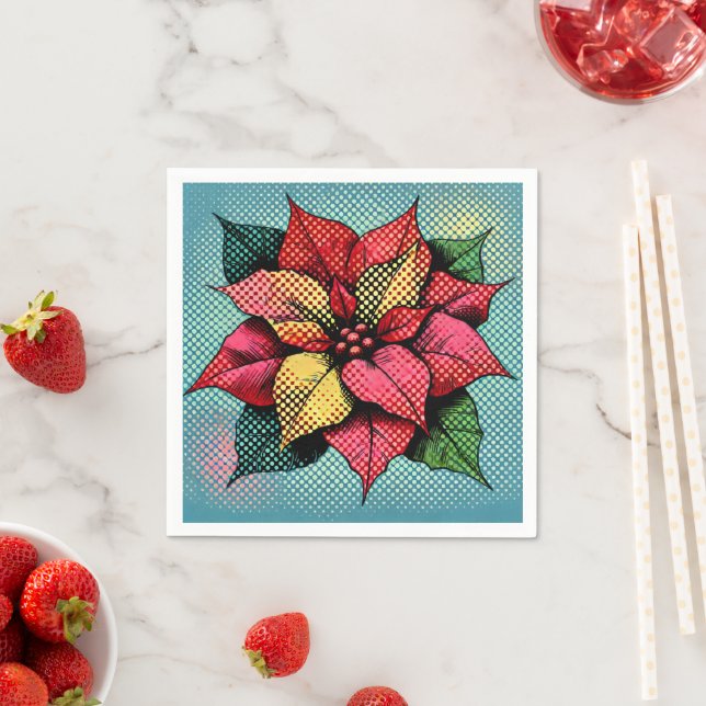 Halftone Dots Pop Art Poinsettia Découpage Napkins (Insitu)