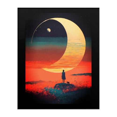 Halftone Moon Profile Editorial Illustration  Acrylic Print