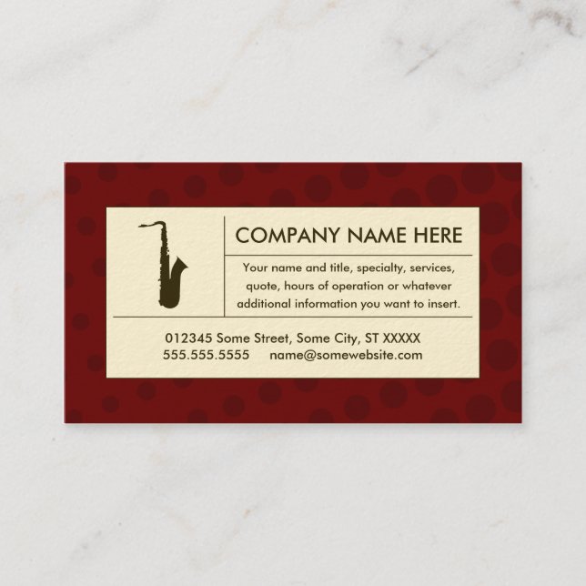 halftone saxophone business card (Front)