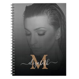 Halftone Stylish Elegant Chic Photo Monogram Name Notebook