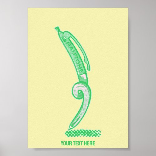 Halftones green pen pop art poster