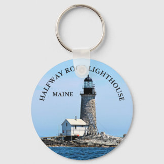 Halfway Rock Lighthouse, Maine Button Keychain
