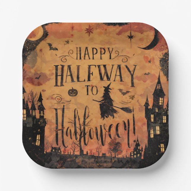 Halfway to Halloween Partyware Paper Plates (Front)