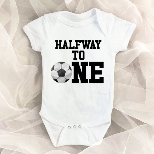 Halfway To One Soccer Ball Sports Half Birthday Baby Bodysuit