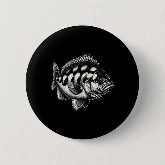 Halibut Fish Graphic Fishing Art Design  Button (Front)
