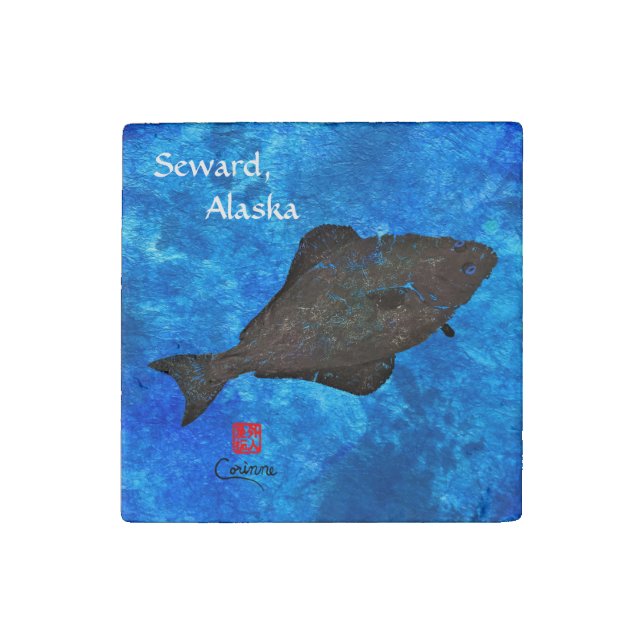 Halibut, Seward, Alaska - Primed Marble Magnet (Front)