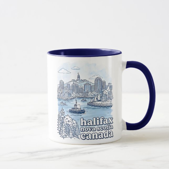 Halifax Canada Simple Blue Skyline Cute Cityscape Mug (Right)