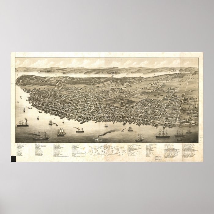 Halifax Nova Scotia 1879 Antique Panoramic Map Print