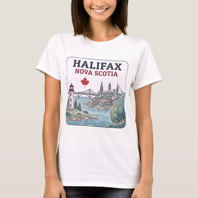 Halifax Nova Scotia Cityscape Maple Leaf  T-Shirt (Front)
