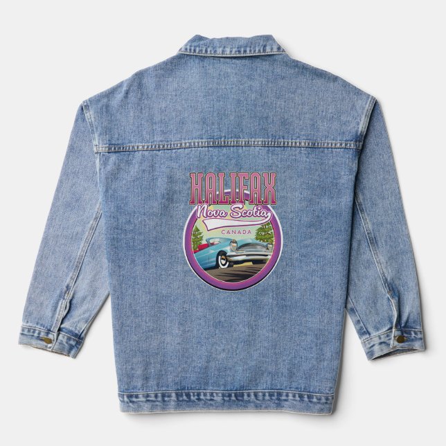 Halifax Nova Scotia travel logo  Denim Jacket (Back)
