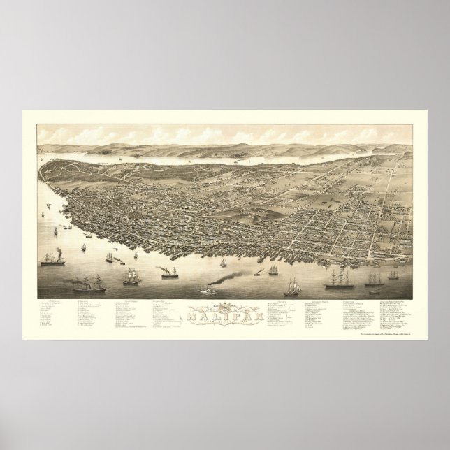 Halifax, NS, Canada Panoramic Map - 1879 Poster (Front)