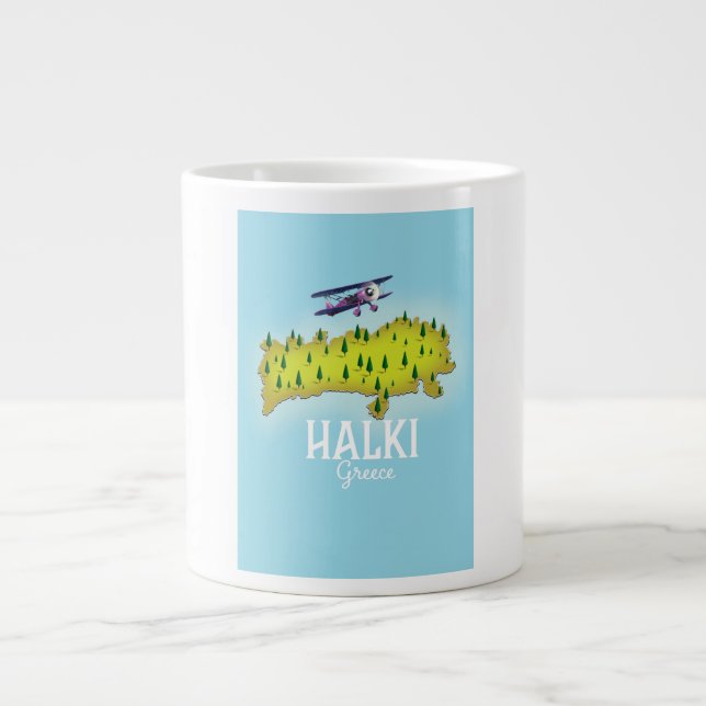 Halki Greece Map Illustrated travel poster Giant Coffee Mug (Front)