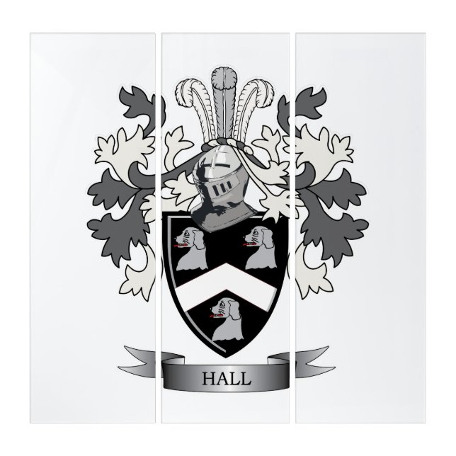 Hall Family Crest Coat of Arms Triptych (Front)