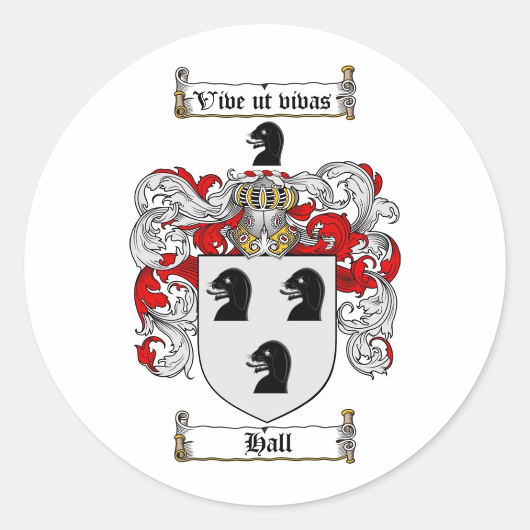 HALL FAMILY CREST HALL COAT OF ARMS CLASSIC ROUND STICKER Zazzle
