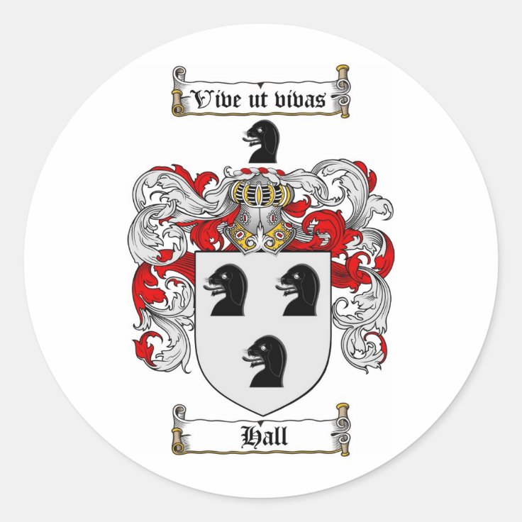 HALL FAMILY CREST HALL COAT OF ARMS CLASSIC ROUND STICKER Zazzle