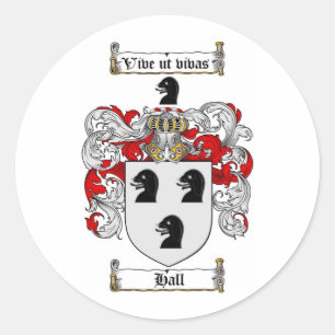 HALL FAMILY CREST - HALL COAT OF ARMS CLASSIC ROUND STICKER