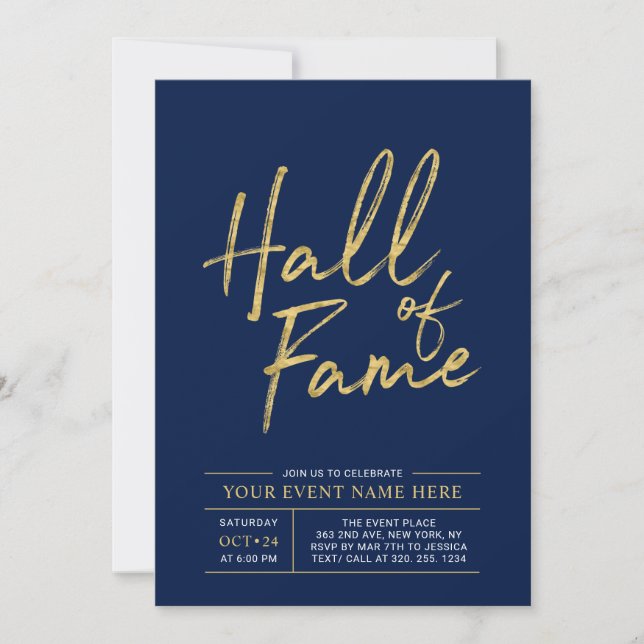 Hall of Fame | Gold & Blue Modern Party Invitation (Front)